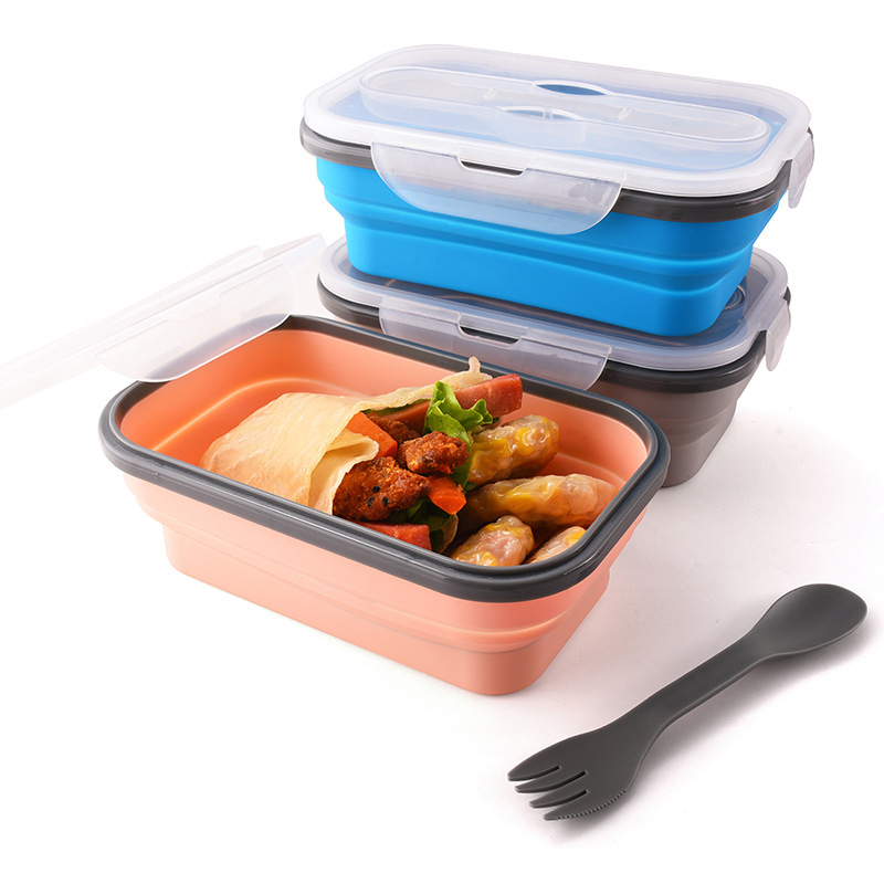 900ml Food Storage Containers Bento Box Portable Leak Proof Eco Friendly Silicone Collapsible Children School Bento Lunch Box